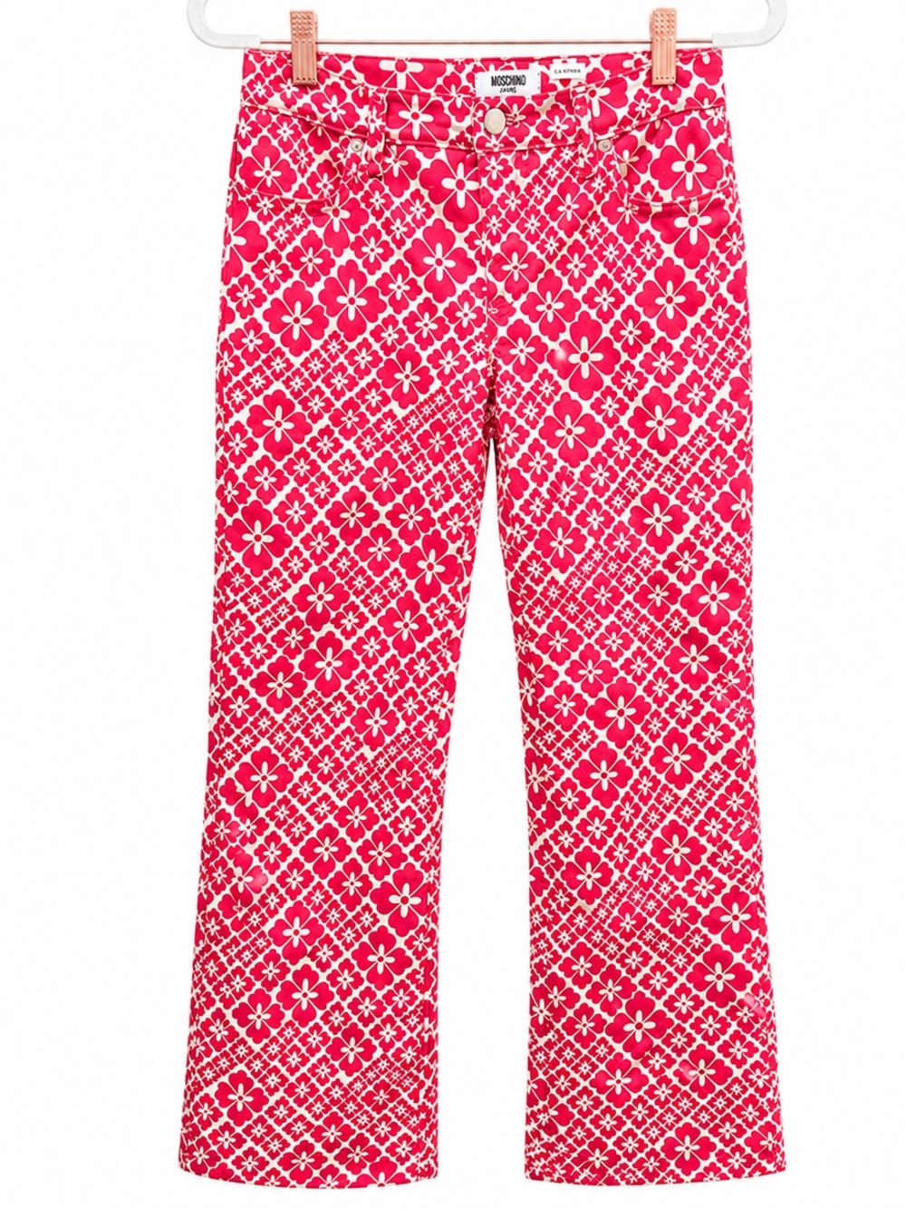 Moschino Jeans Donna Y2K Floral Bootcut Jeans red/white mid rise Italy Sz 28